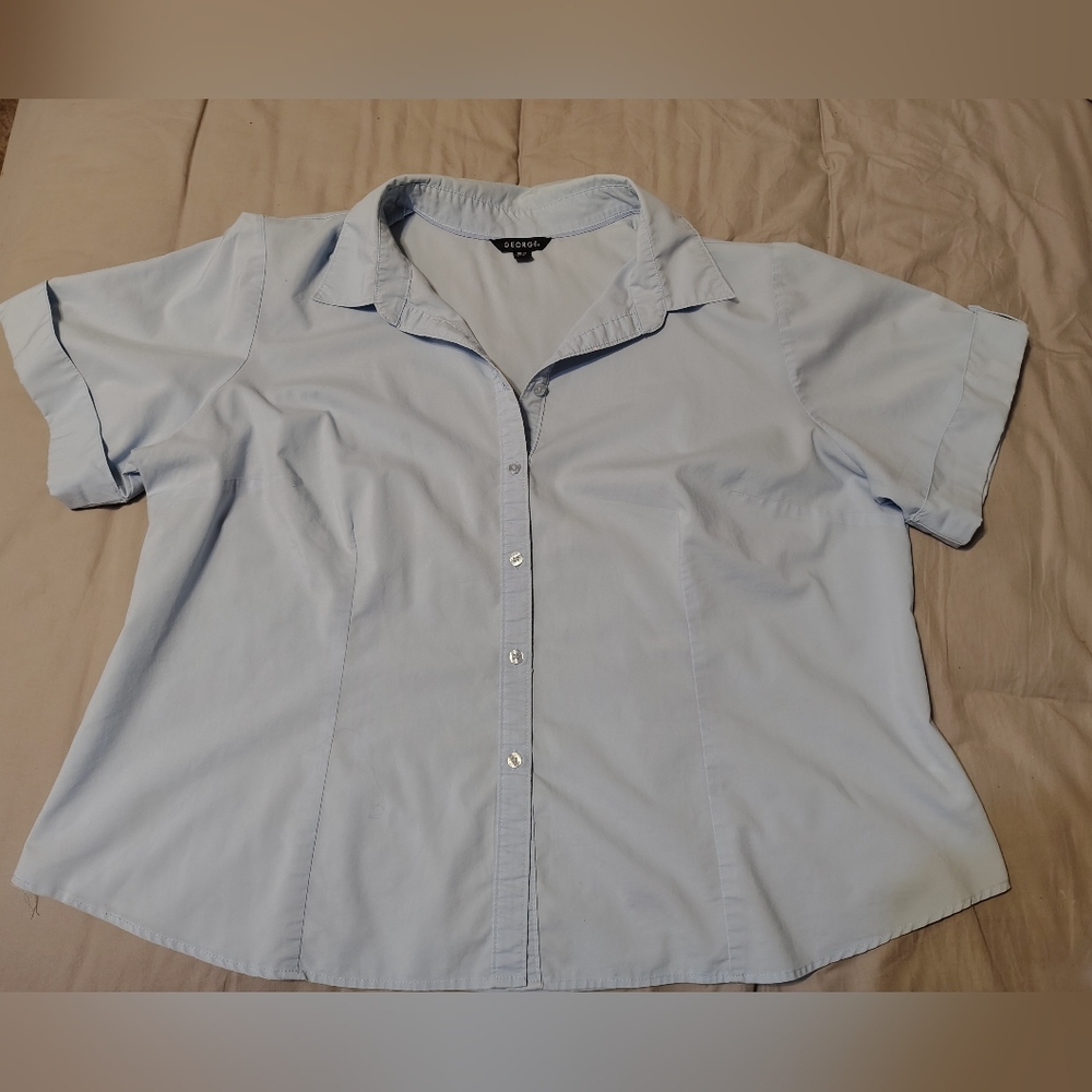 George Light Blue ,Button-Up Woman's Shirt size 3X 22W-24W